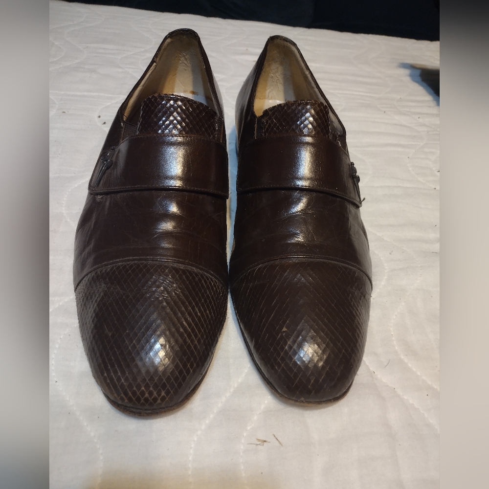 Vintage Mens Bellini Shoes Brown Size 10 with Lizard Accent